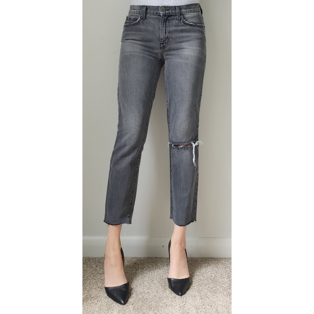 Current/Elliott The Mamacita Jeans in Boulevard Knee Slit with Cut Hem 27 Gray
